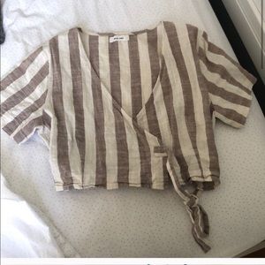 Striped cropped tie blouse